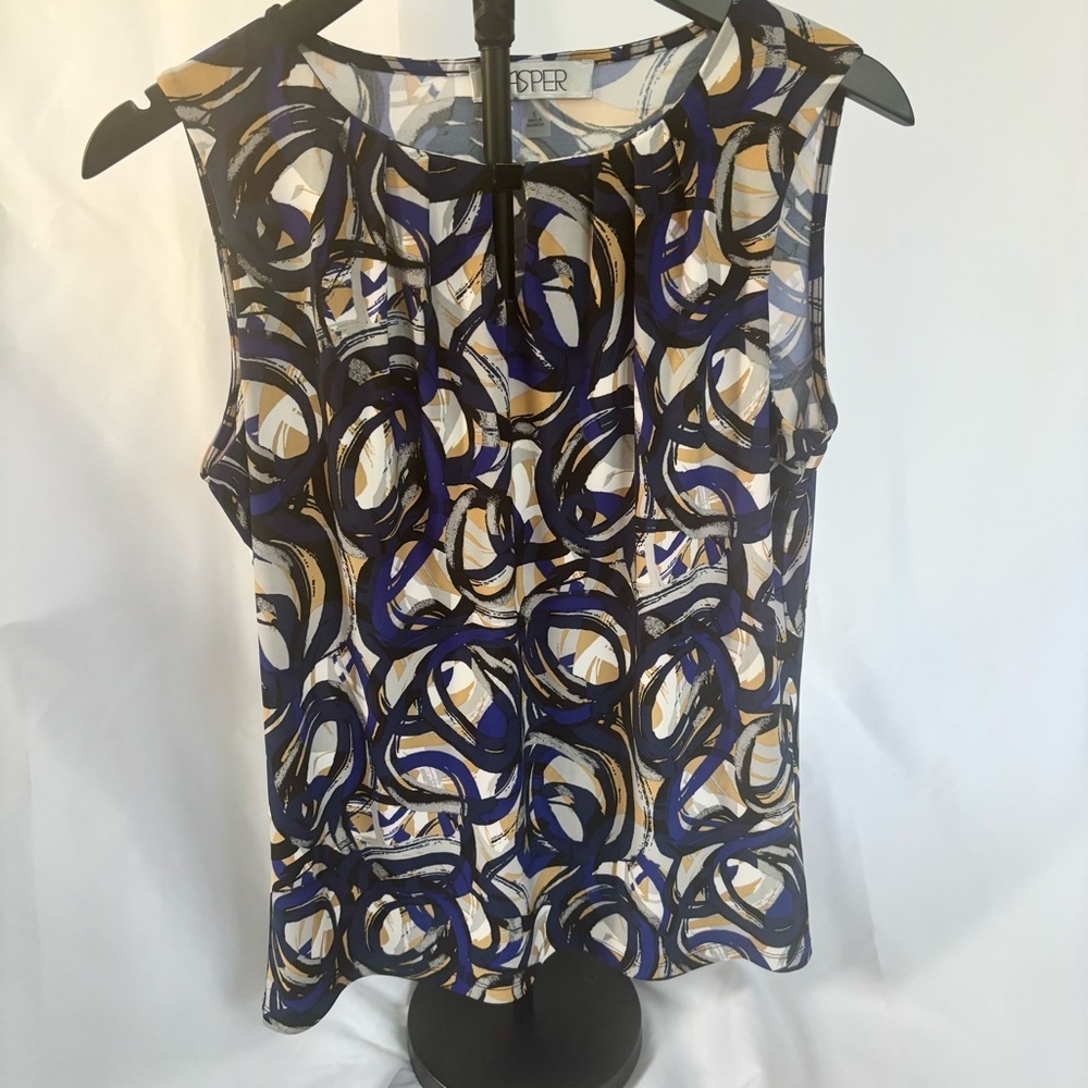 Kasper Tank Layering Blue/Black/Wht/Gold Abstract Women’s S